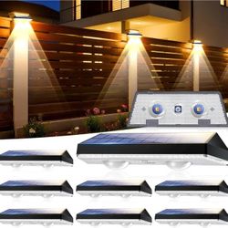 8 pack SolarPowered Wall Lights with 500mAhBattery,Solar Fence Lights lP65 Weatherprooffor