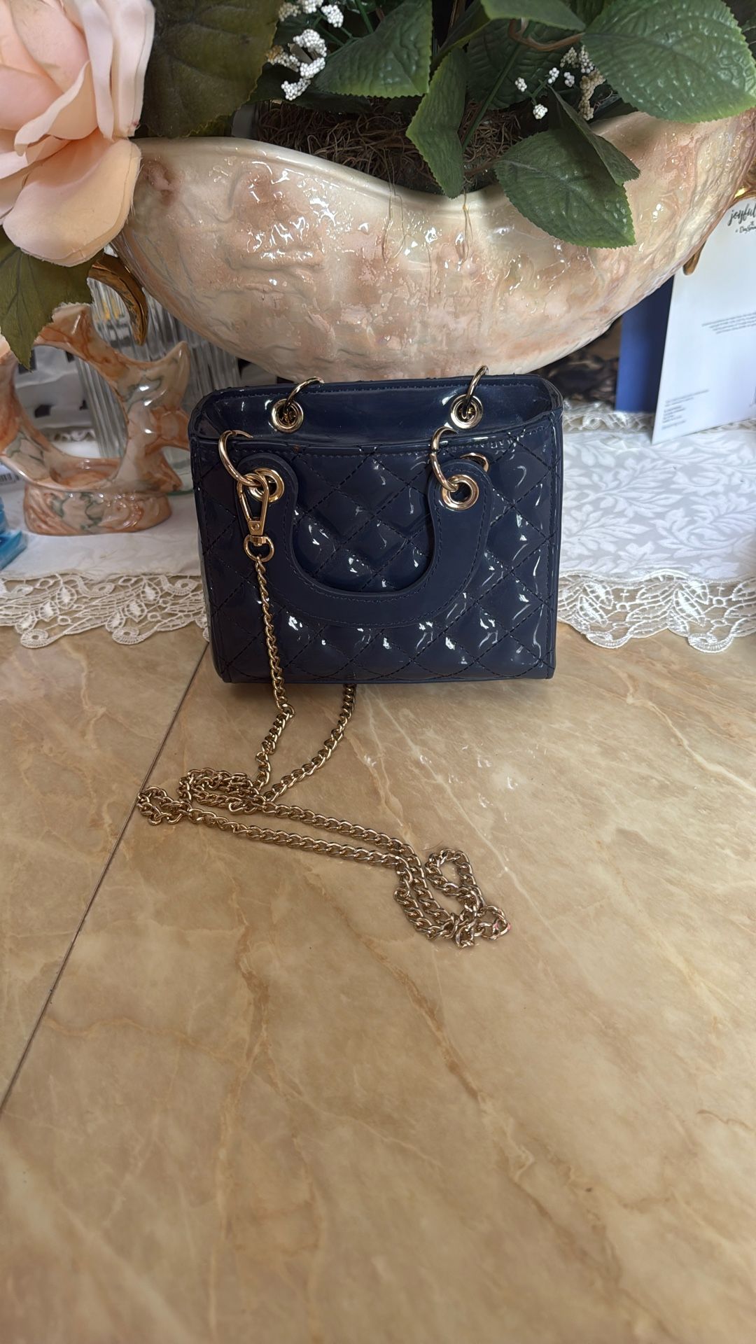 Navy Blue Quilted Handbag - Compact/Small