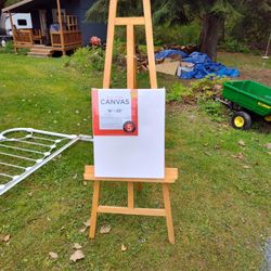 Adjustable Wooden Easel With Canvas'