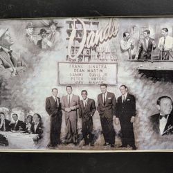 This artwork commemorates the legendary Las Vegas performances of the Rat Pack.