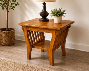 Solid Oak Mission Style End Table | Magazine Rack | 24” x 27.5” x 18.5”