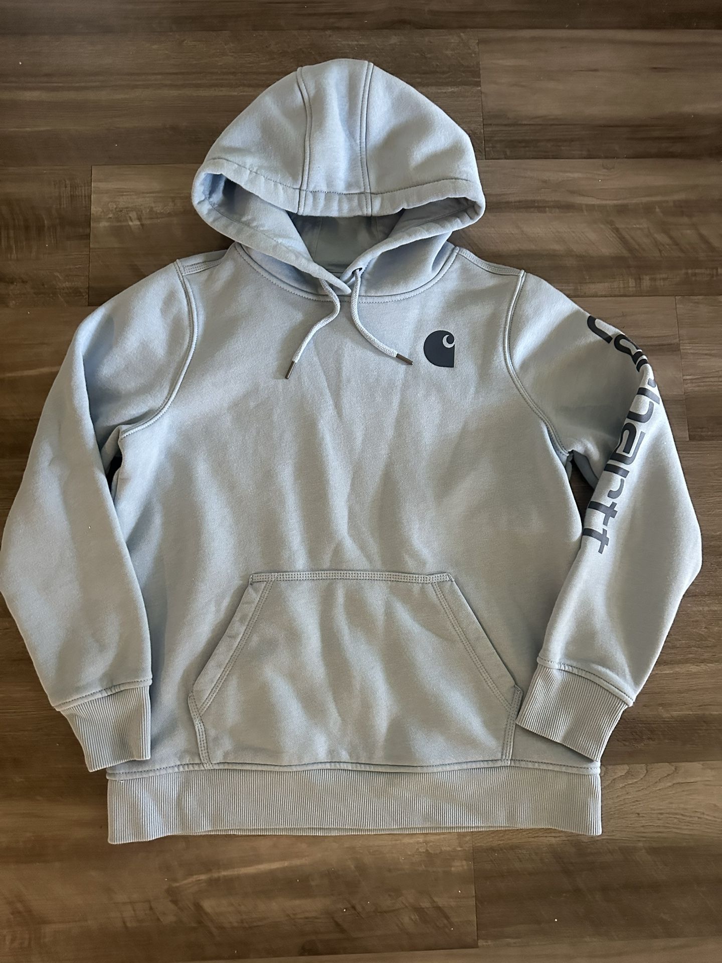 Carhartt Hoodie Spellout Sweatshirt Blue Relaxed Fit Jacket - Size Large!!