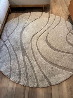 Round Shag Area Rug Neutral Tones