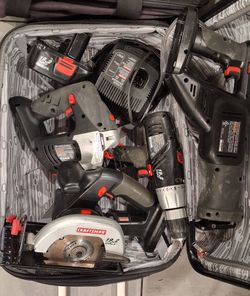 Craftsman 19.2V circular saw, drill/driver, jigsaw, reciprocating saw , a 1-hour charger, 1 DieHard 19.2V battery