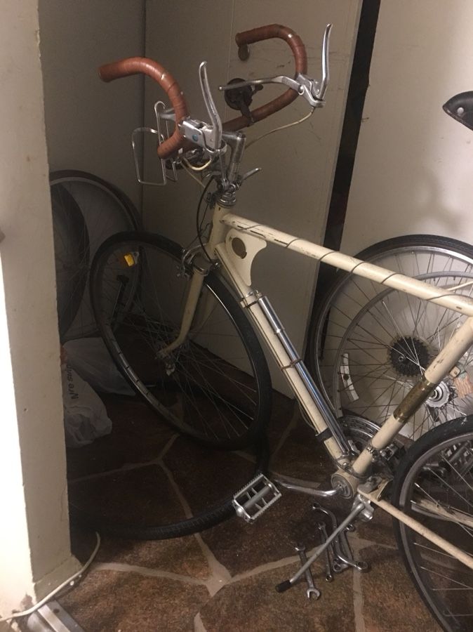 Vintage official bicycle of the 1976 Olympic Games with original USA flag still attached antique bike