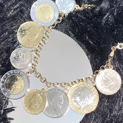 14k Italian Lire 7” Coin Charm Bracelet