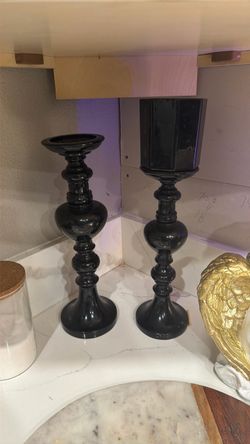 Black Gloss Candlestick Holders Set of 2