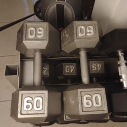 PAIR OF PERFECT CONDITION 60 LB. STEEL HEX DUMBBELLS (With Wonderful Knurling Grip)