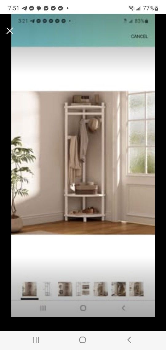BRAND NEW.Wooden Corner Coat Rack with Clothes Rod, 4 Hooks Corner (Cream white& Walnut)
