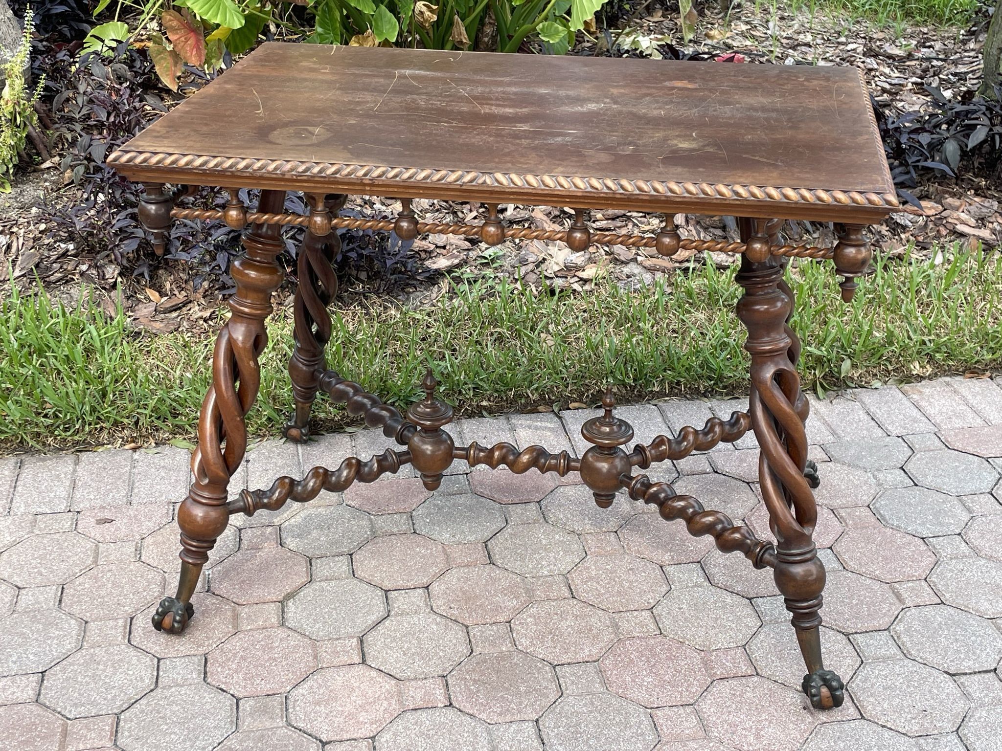 Antique Table with Twisted Mahogany Leg Detail