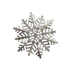 Classic Snowflake Brooch Pin, Christmas Holliday Jewelry Accessory, Silver Plated Metal, Clear Glass Rhinestones, Retro Vintage 
