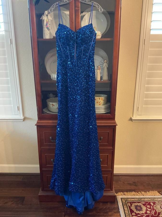 Sherri Hill Royal Velvet Sequin Gown - Size 6 - Style # 55344