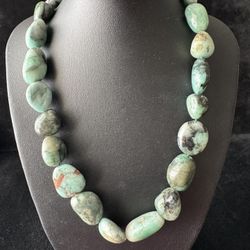 Southwestern Emerald & Amazonite Beaded Necklace ~17.25-19"