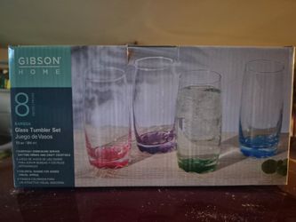 4 multicolored glass tumblers $10