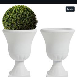 Worth Garden 2-Pack Plastic Urn Planters - 22'' Tall Round Classic Resin Flower