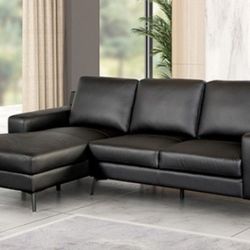 Brand New Black Leather Modern Style Sectional Sofa 
