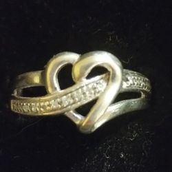 Diamond And Sterling Silver Heart Ring