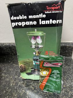 2 - Double Mantle Propane Lantern W 2 Partial Tanks  one full 