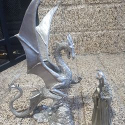 Ral Partha Pewter Dragon & Ray Lamb Pewter Wizard