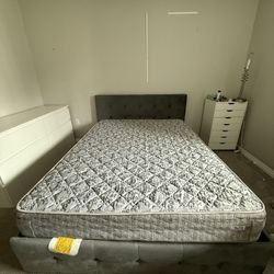 Grey Velvet Queen Size Platform Bed with Underbed Storage Drawers