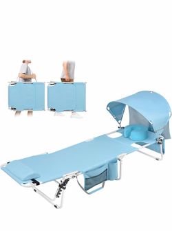 Tanning Chair with Sun Canopy Face Hole Softer Padded Adjustable Washable, Heavy Duty Layout Folding Lounge Chair for Adults Outside Beach Reading Sun