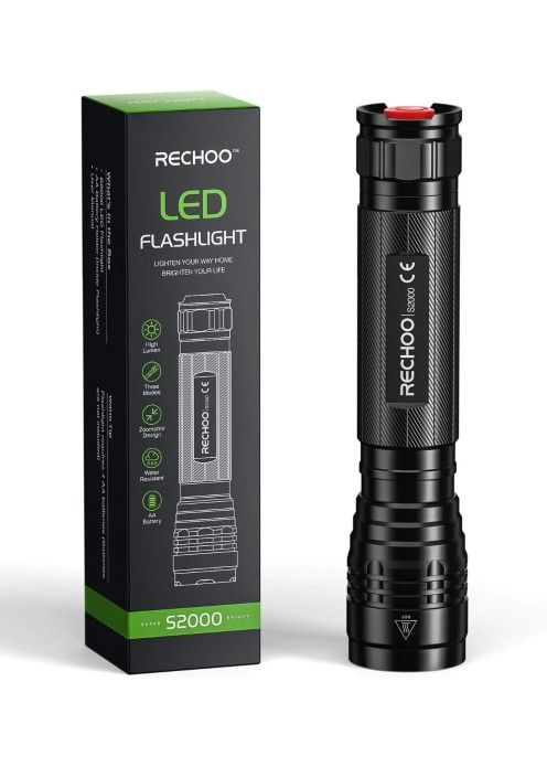 RECHOO S2000 LED Flashlight High Lumens, Super Bright, Powerful, Mid-Size Tactical Flashlight with 3 Modes, Zoomable, Water Resistant Flashlights