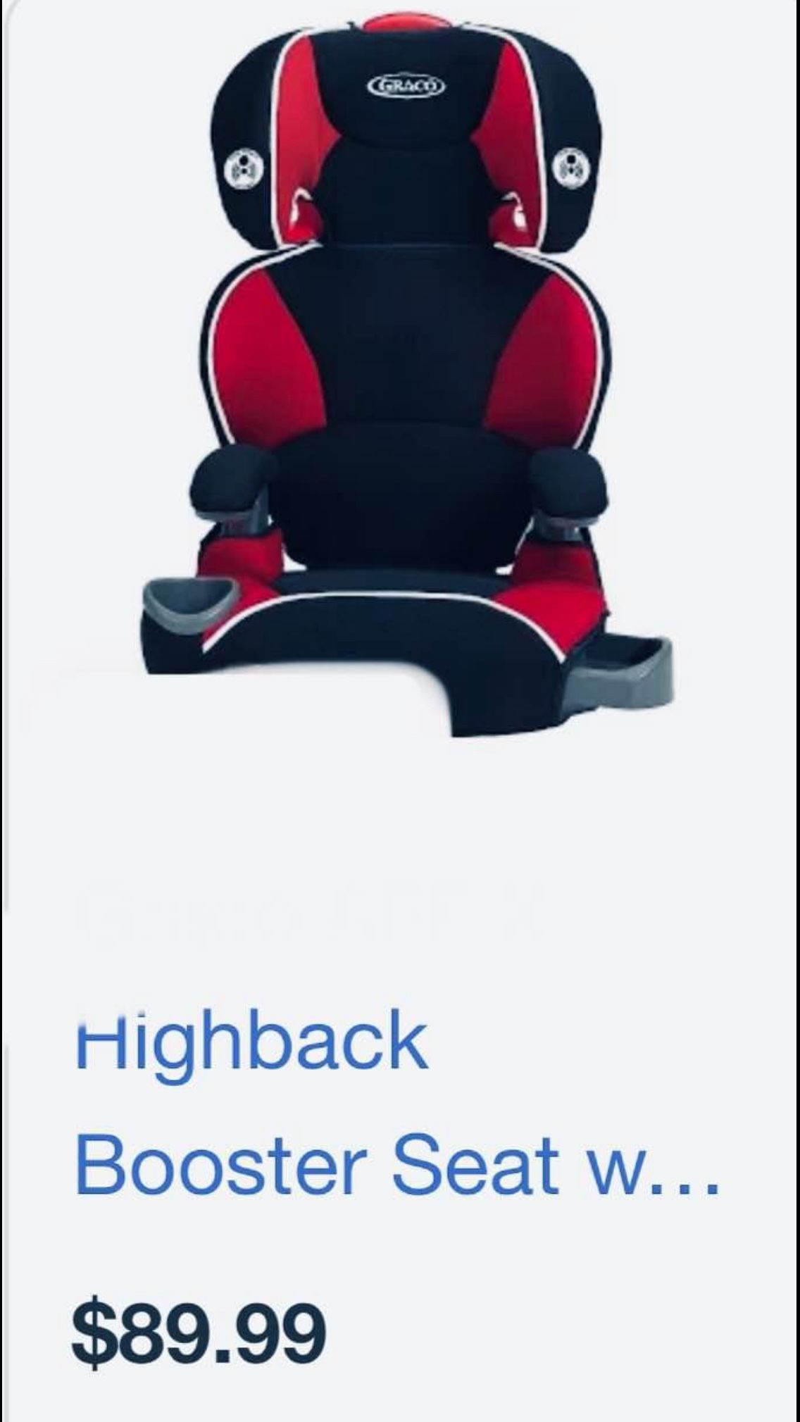 High back Booster Car Seat $39 Pickup Today