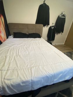 Queen Bed Frame with Upholstered Headboard:Mattress & box spring included