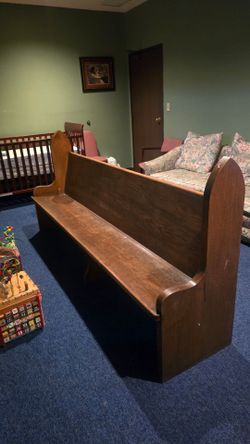 antique-style oak church pew