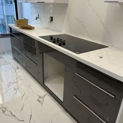 Glossy Grey & White European Style Cabinet