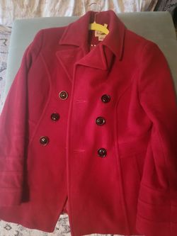 St Johns Bay Womens Pea Coat Size S Red Wool Cashmere Blend Double Breasted

