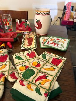 Clay Art “Chili Peppers “ ceramic kitchen set