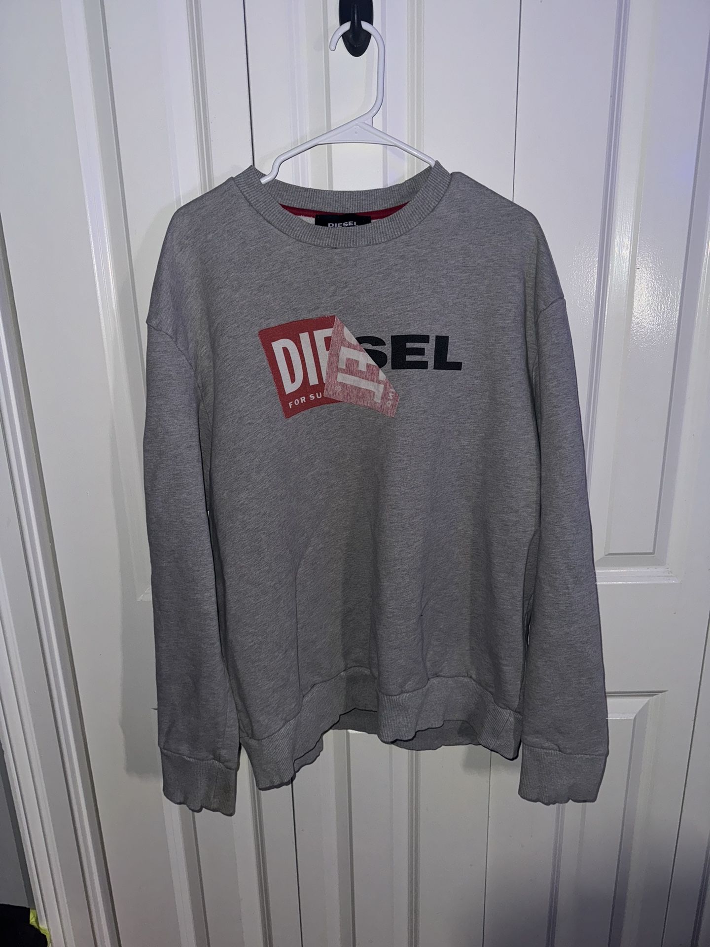 Men’s Diesel Crewneck Sweatshirt Size L Grey Red Peel Off Label Rare