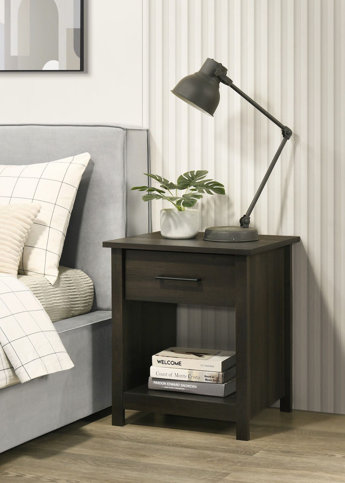 New Beautiful Nightstand With Storage, Nightstand, Espresso Nightstand, Matching Chest Is Available, Wooden Nightstand, Drawer And Bottom Storage