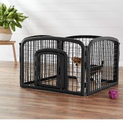 Square Shaped 4-Panel Plastic Pet Pen Fence Enclosure With Gate - 35 x 35 x 24 Inches, Black