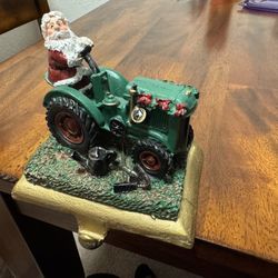 Santa on Tractor stocking holder 