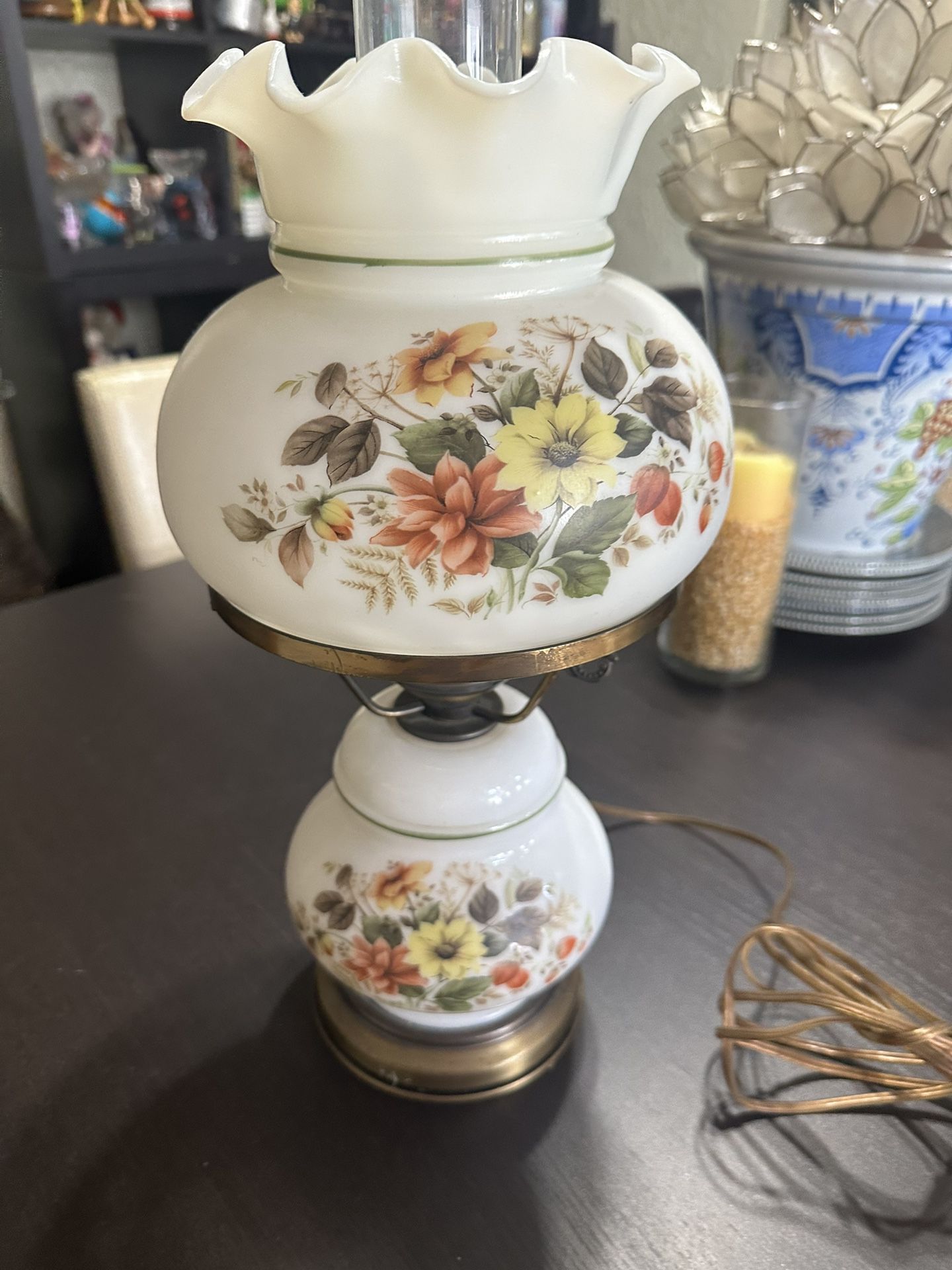   Vintage Hurricane Floral Lamp
