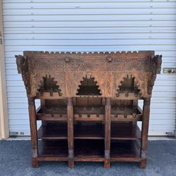 Hand Carved Wooden Bar Cabinet 