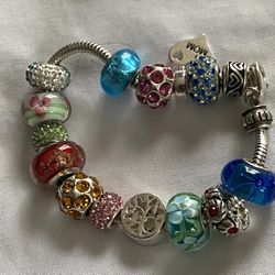 Sterling Snake Chain 16 Charm Bracelet Marked IBB Thai Italy 