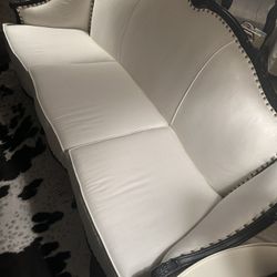  VINTAGE SOFA WHITE UPHOLSTERY WITH PAINTED BLACK TRIM