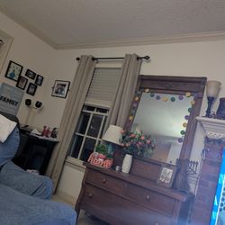 Tiger Wood Antique Dresser And Mirror 