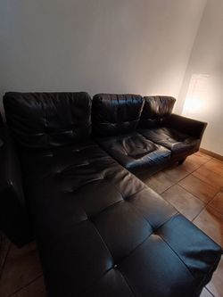 Black Faux Leather L-Shape Couch