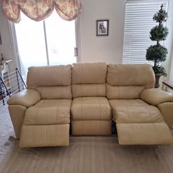 Warm Yellow Leather  Reclining Sofa 88"