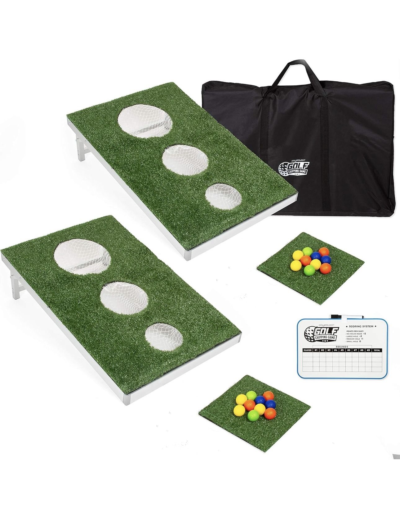 New in box never used Play Platoon Golf Cornhole Game - Golf Chipping Game, Golfers Chipping Practice, Backyard Golf Game - with 20 Foam Balls, Chip M
