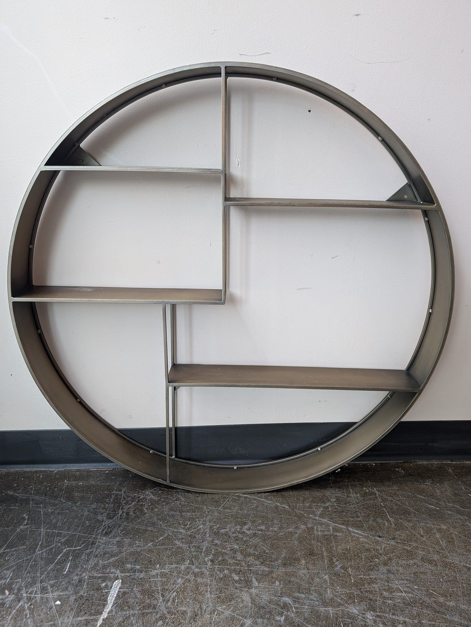 Industrial Round Metal Wall Shelf with Geometric Compartments