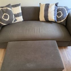 CB2 80” Gray sofa sleeper queen bed and storage ottoman for Sale