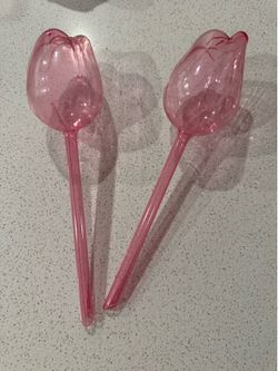 Set of 2 Pink Tulip Plant Watering Globes