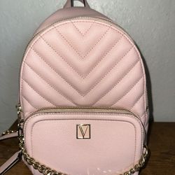 Victoria's Secret Pink and Gold Quilted Backpack