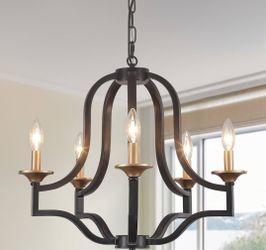 New 21.65in Black Gold 6-Light Chandelier Modern Geometric Dining Room Pendant