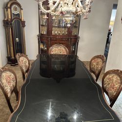 Italian Dining Table, Chandelier, And Hutch